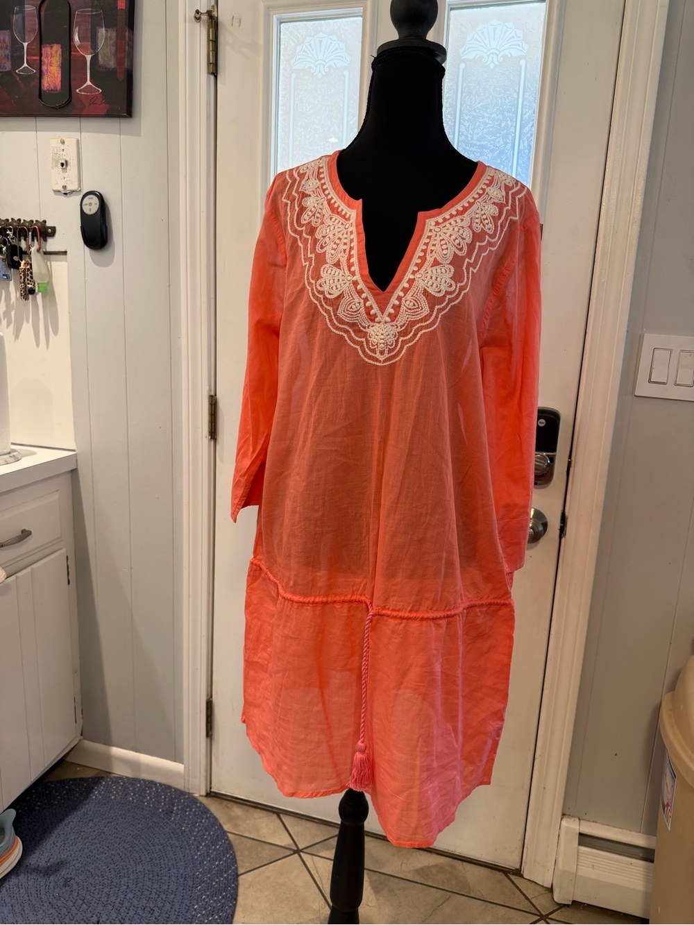 Lands' End Coral Embroidered V-Neck Swim‎ Coverup
